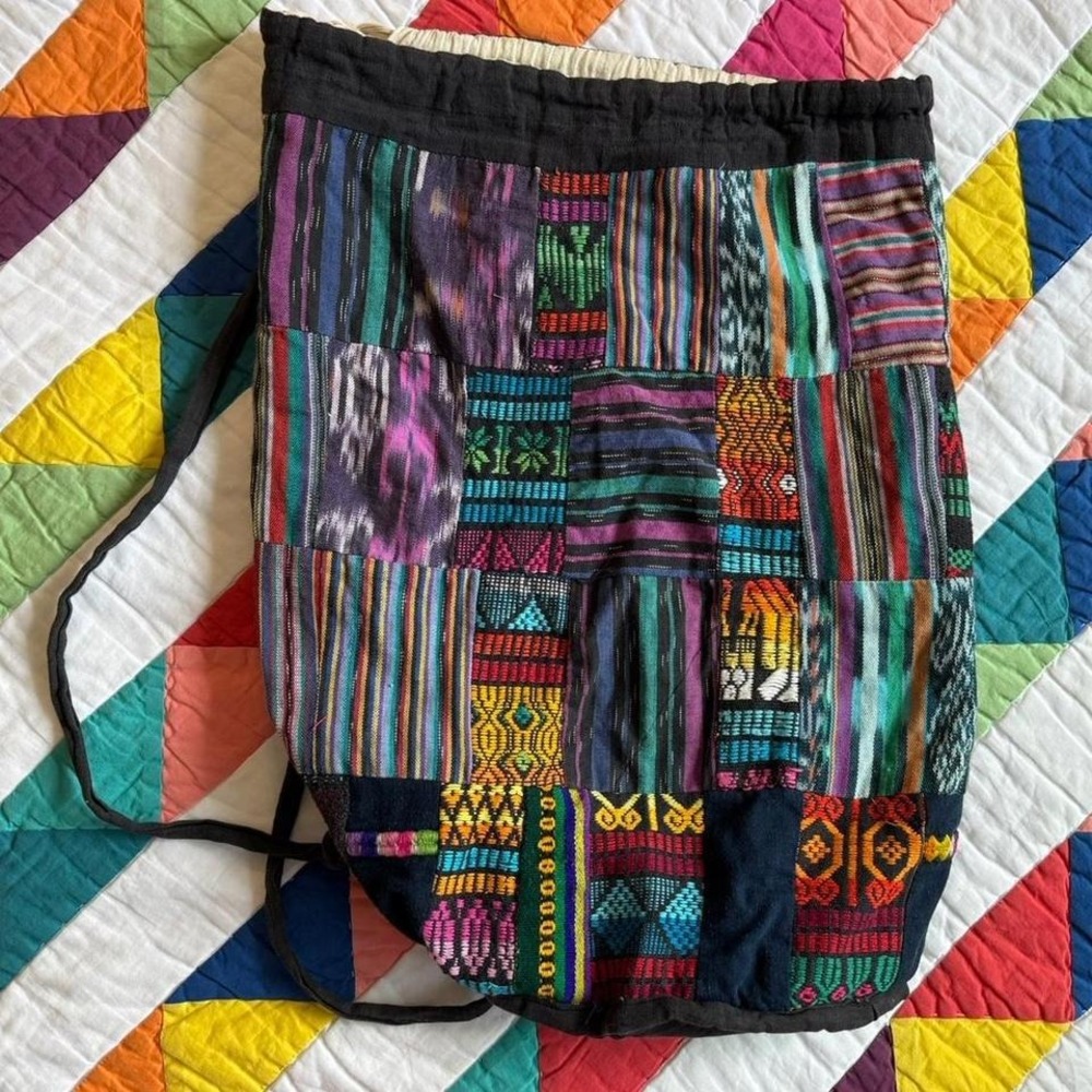 Multicolored Patchwork Drawstring Backpack Guatem… - image 8
